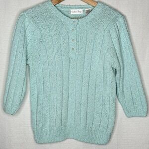 VTG Colter Bay Blue‎ Knit Pearl Button Sweater Womens M Pastel Kawaii Soft Girl